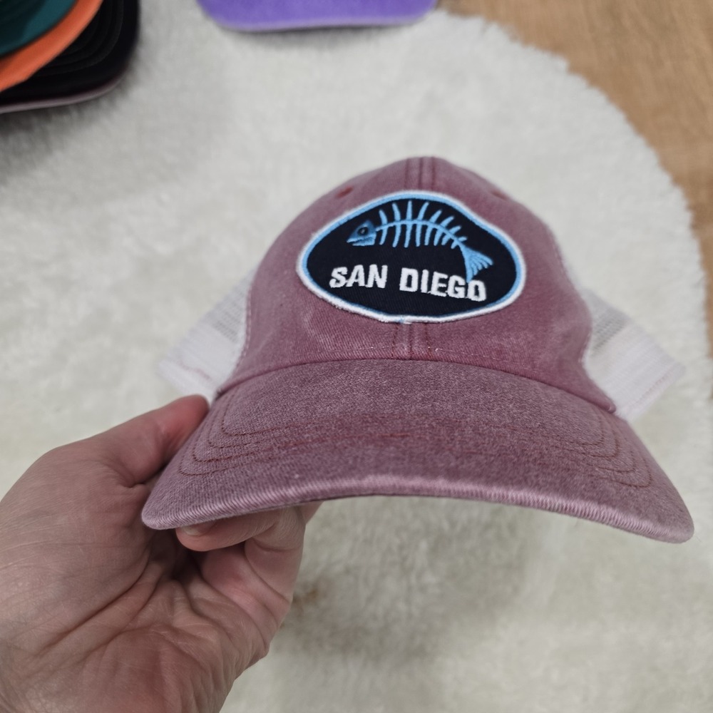 San Diego Fish Skeleton Trucker Hat Vintage Washed Rose Snapback ZC Equipment...